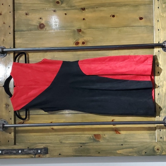 CK CALVIN KLEIN COLOR BLOCK RED BLACK SUEDE DRESS SIZE 2 - Picture 6 of 9